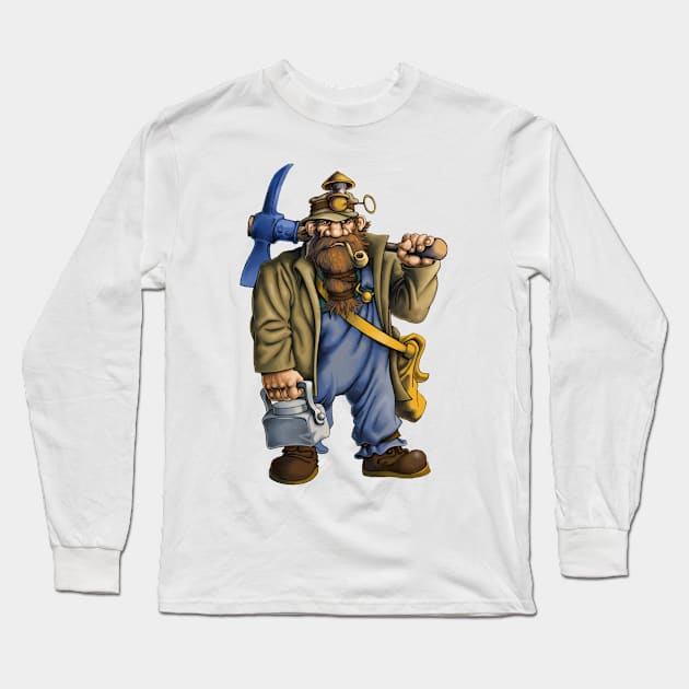 Funny Cartoon Miner Long Sleeve T-Shirt by Funnyology